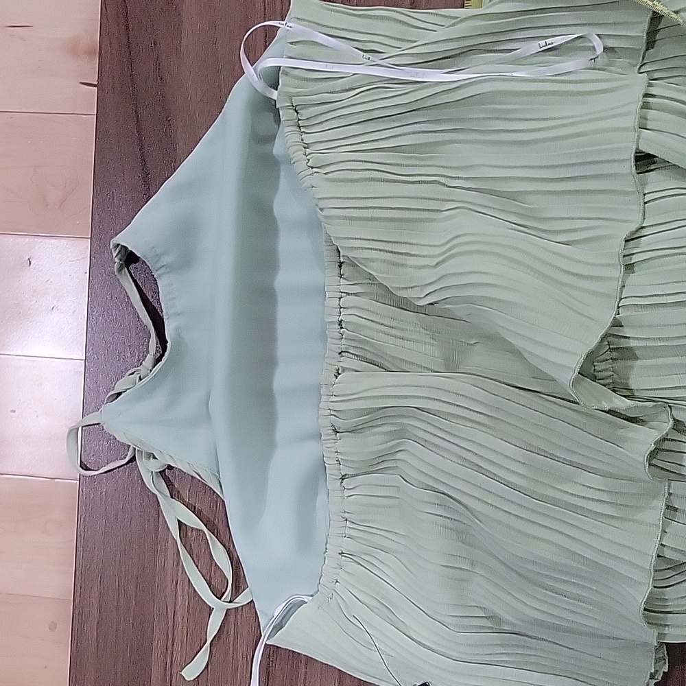 Lulus Women's Lime Green Plisse Sleeveless Wide-Leg Jumpsuit Size L Summwr Chic - Picture 6 of 16